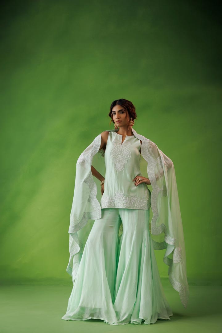 Mint green flared sharara set