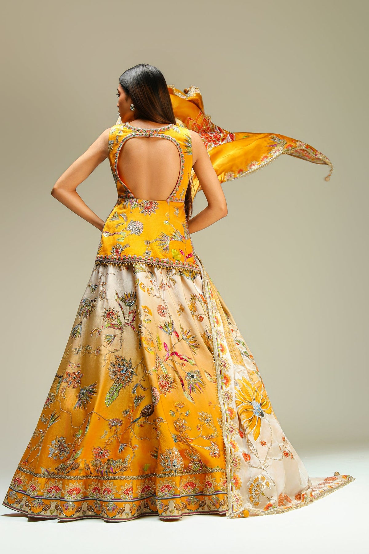 Ivory & Purple Embroidered Tissue Jacquard Lehenga Set