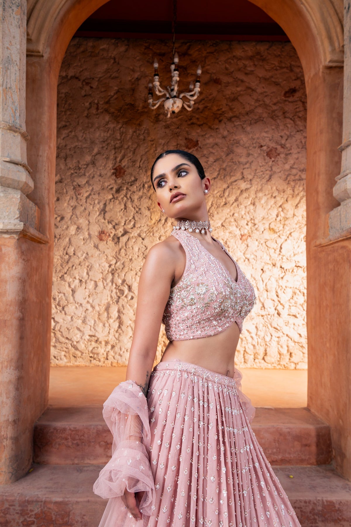 Noor Pink Embroidered Lehenga Set