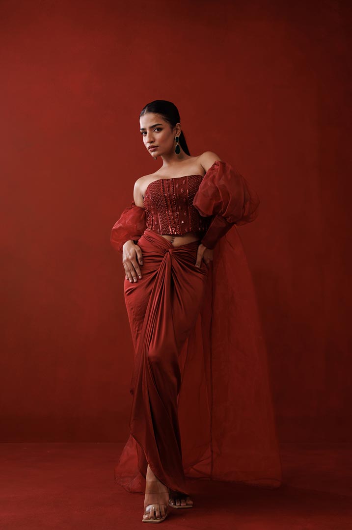 Maroon corset and shrug set