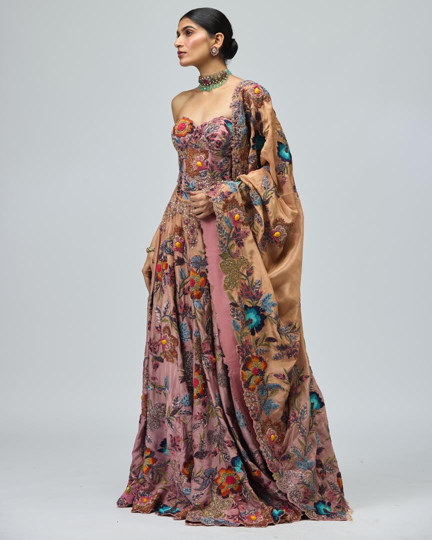 Embroidered Pink Thread Work Lehenga Set for Wedding Events
