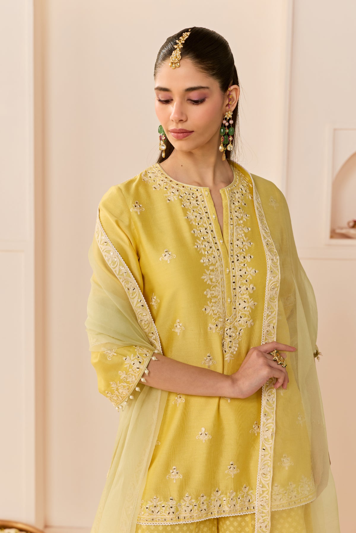 Lemon Yellow Chanderi Kurta Sharara Set for Festive Wear