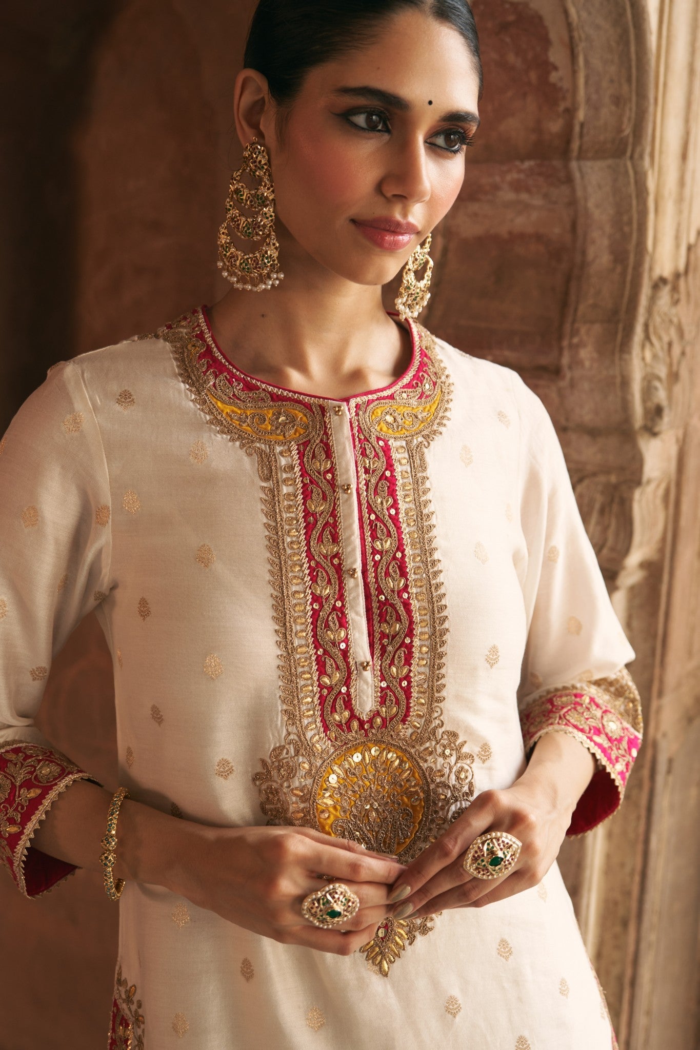 ANILA - DAISY IVORY SHORT KURTA WITH SALWAR