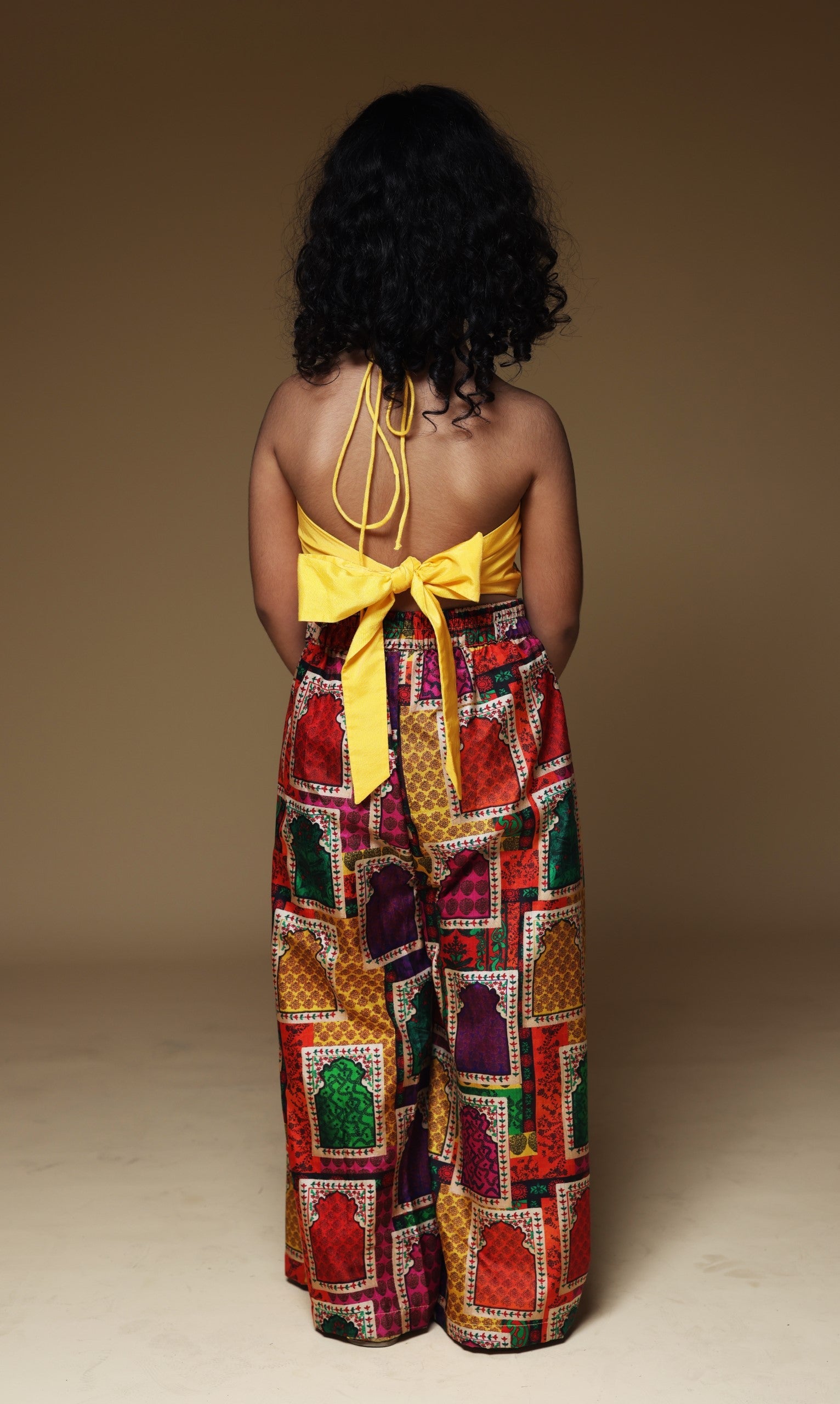 Hand embrodiered halter top with Pleated Pant