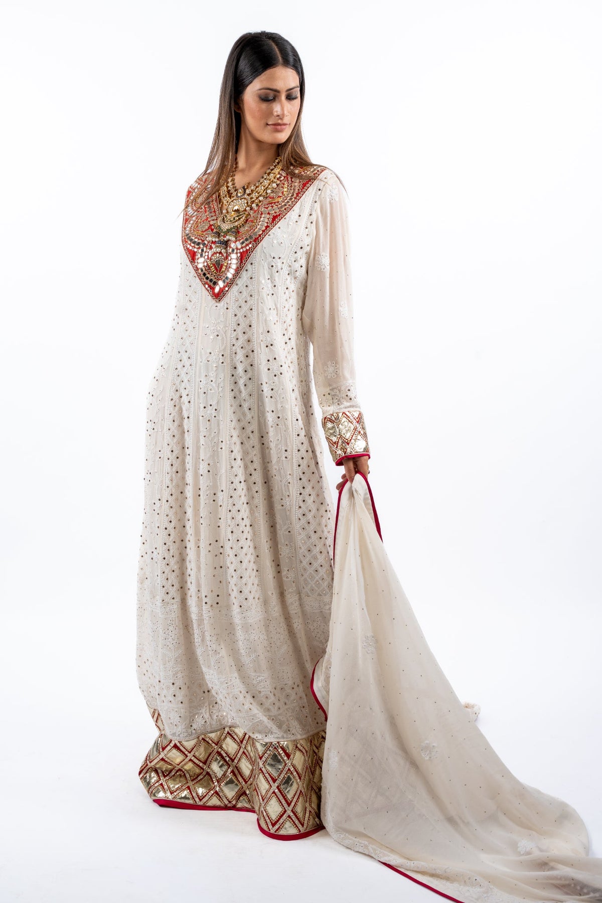 Ivory Regal Embroidered Anarkali Set