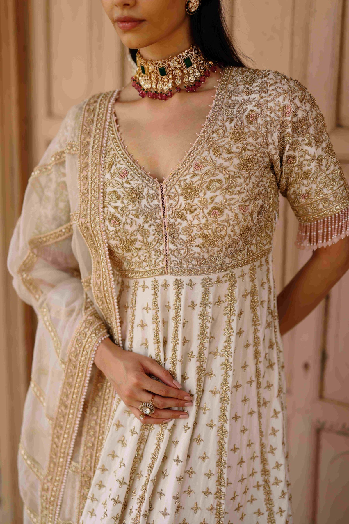 Daisy Ivory Pure Silk Chanderi Kalidaar Anarkali Suit Set