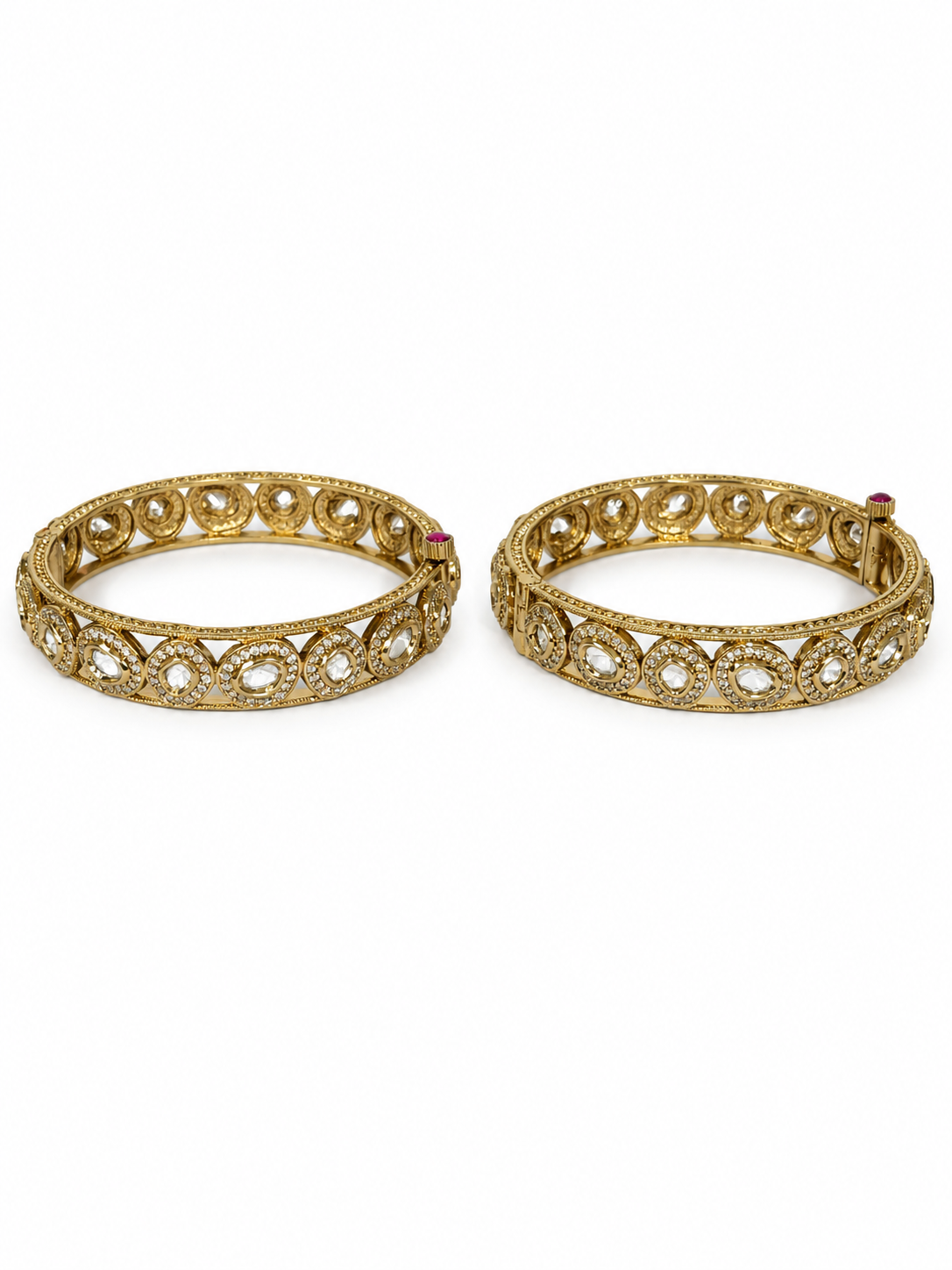 Round Motif Moissanite Polki Bangles