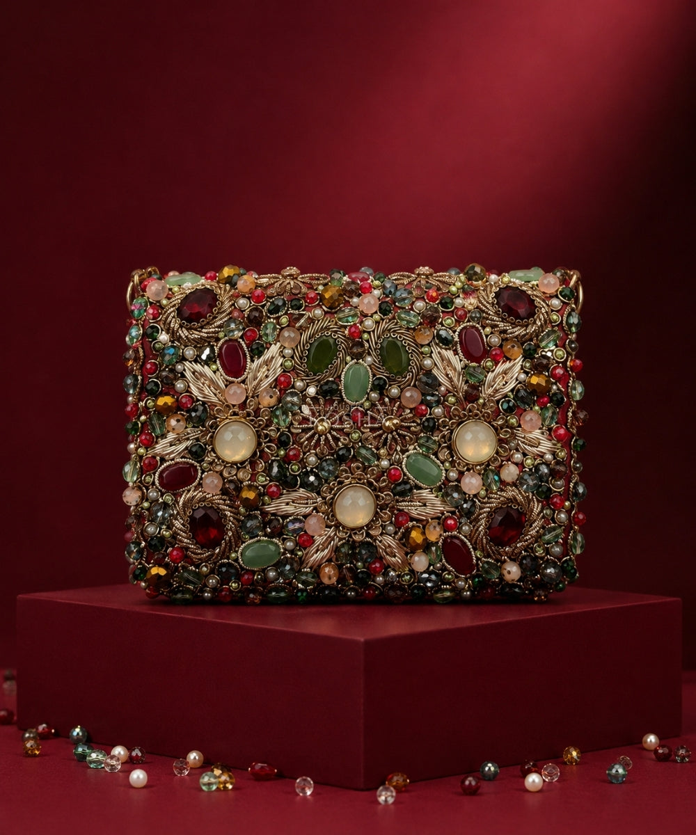 Noorani Multicolor Suede Embellished Mini Bag