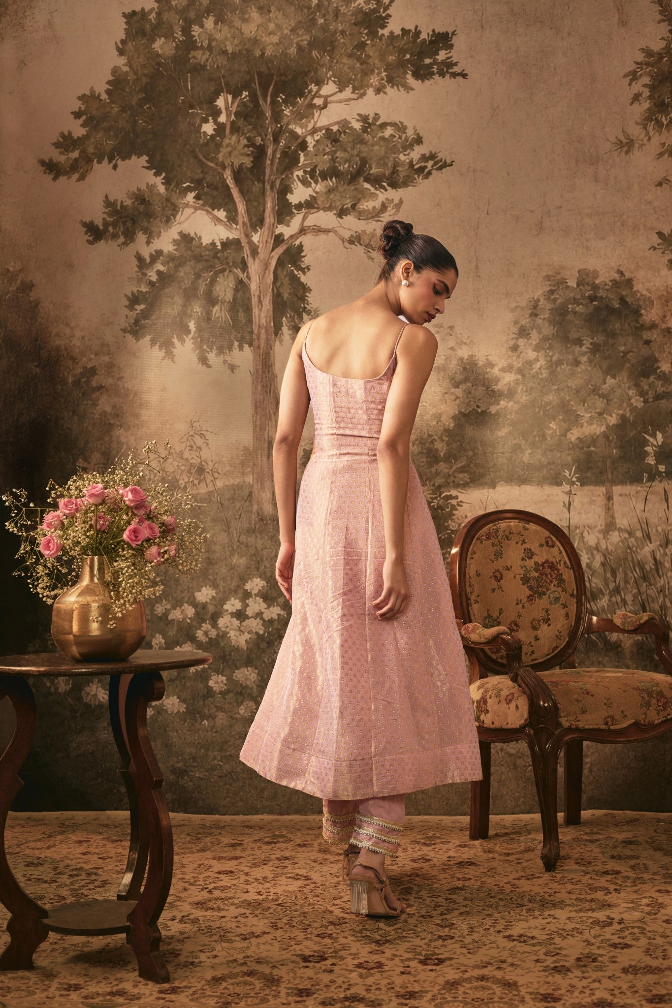 BLUSH PINK TISSUE ANARKALI SET