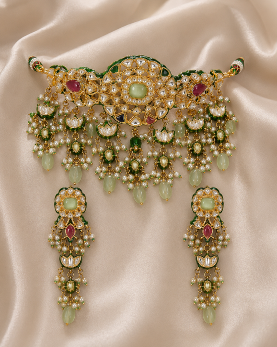 Meher Mint Jaipuri Kundan Choker Set