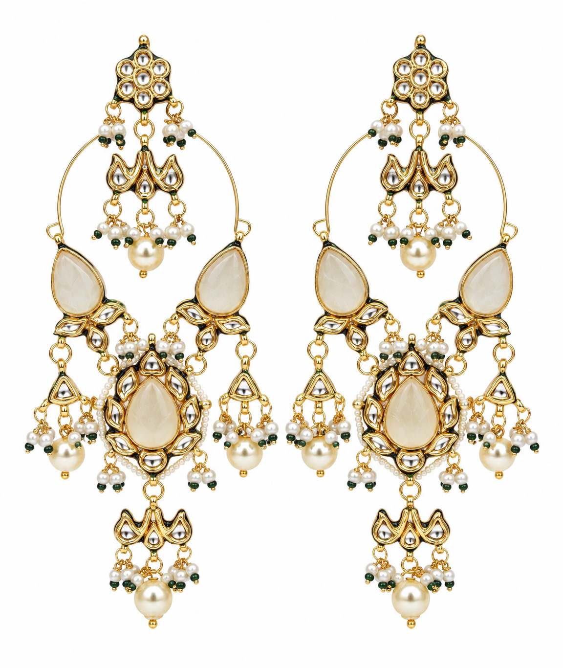 Pearl Kundan Hoops Statement Drop Earrings