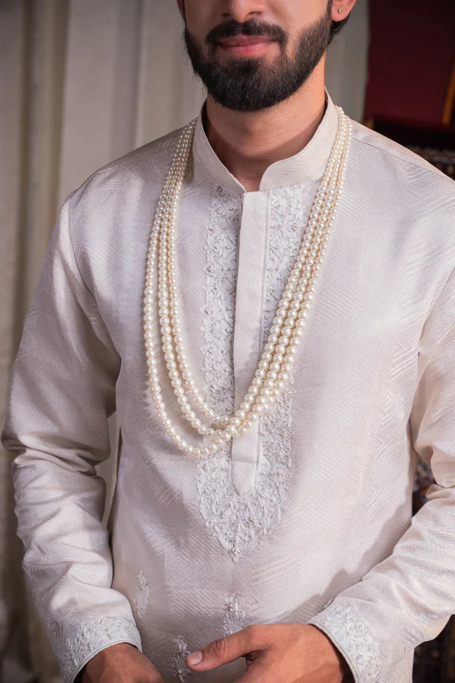 Ivory Heritage Embroidered Linen Silk Kurta