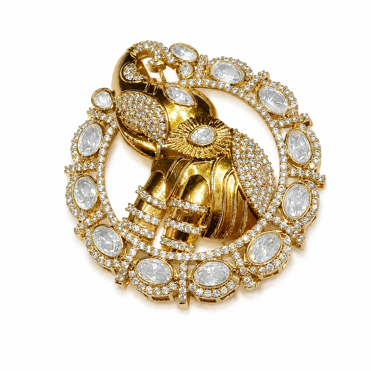 Gold Plated Zircon Elephant Motif Brooch
