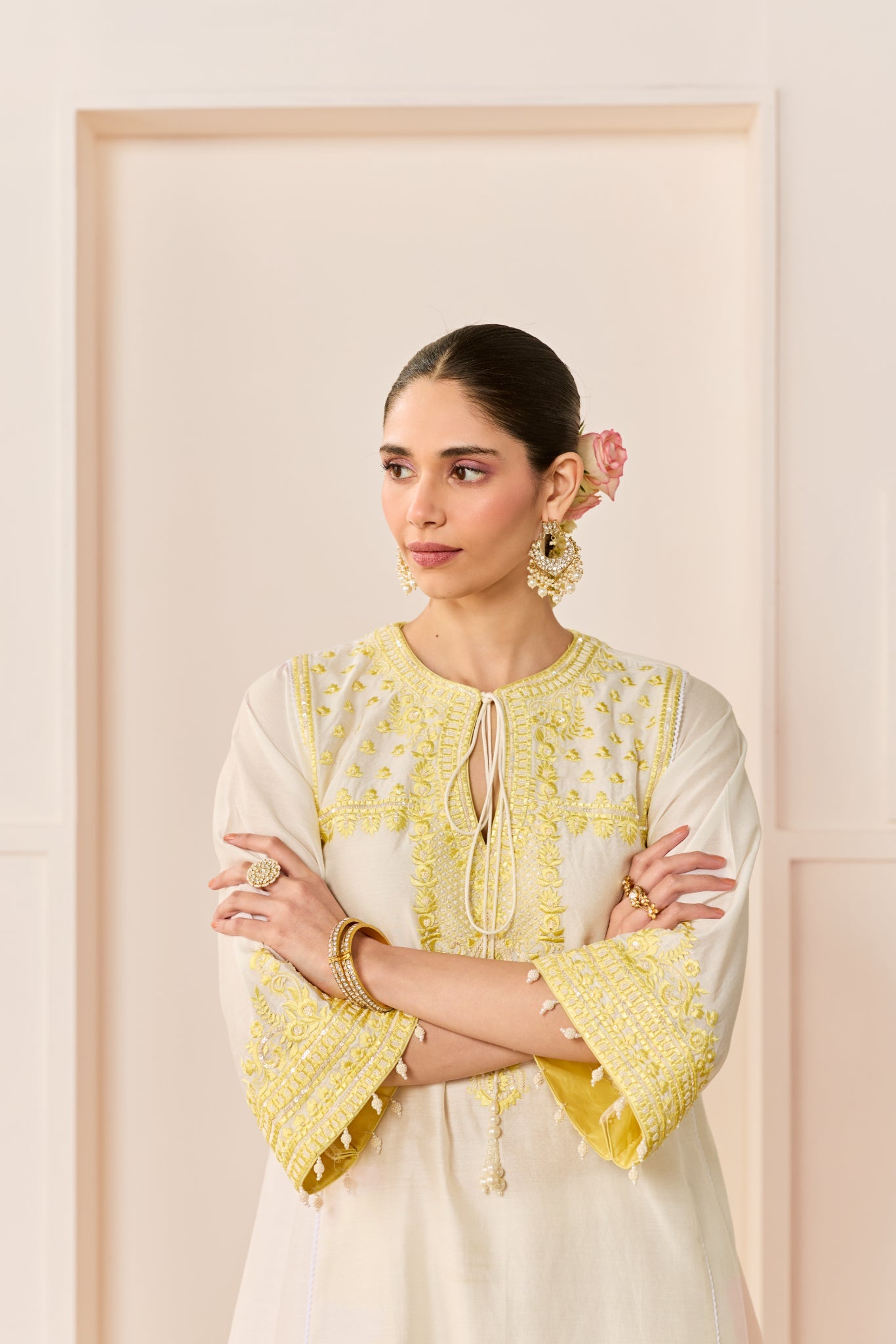 ARSHIYA - DAISY IVORY WITH LEMON YELLOW CHOGA WITH SALWAR
