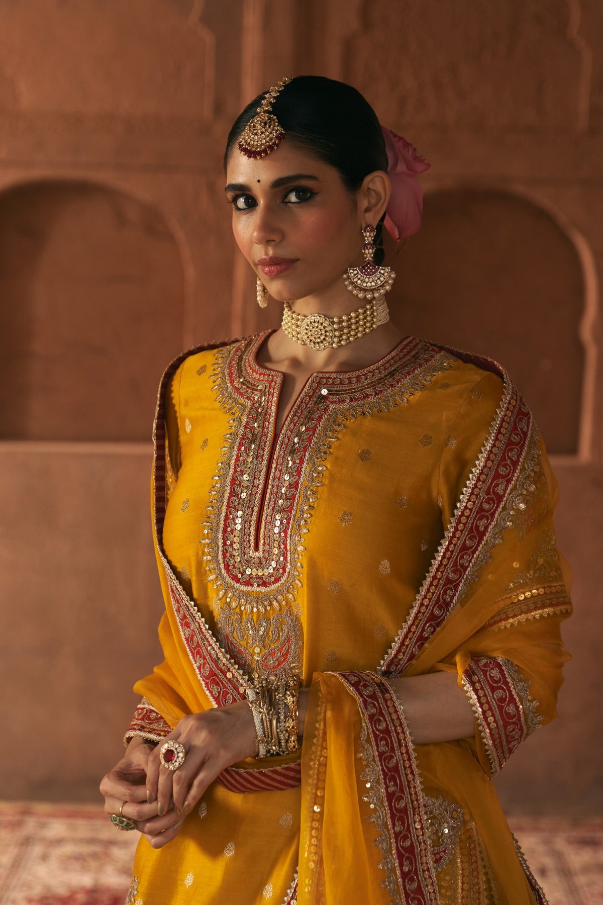 Areesha Mustard Banarasi Kurta Sharara Set with Dupatta