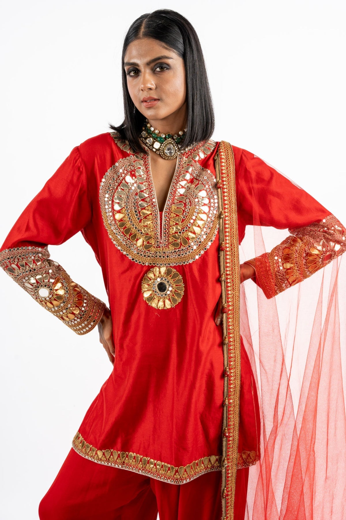 Royal Red Mirrorwork Kurta Set