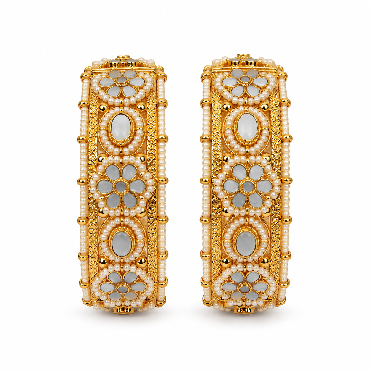 Pearl Kundan Floral Statement Bangles