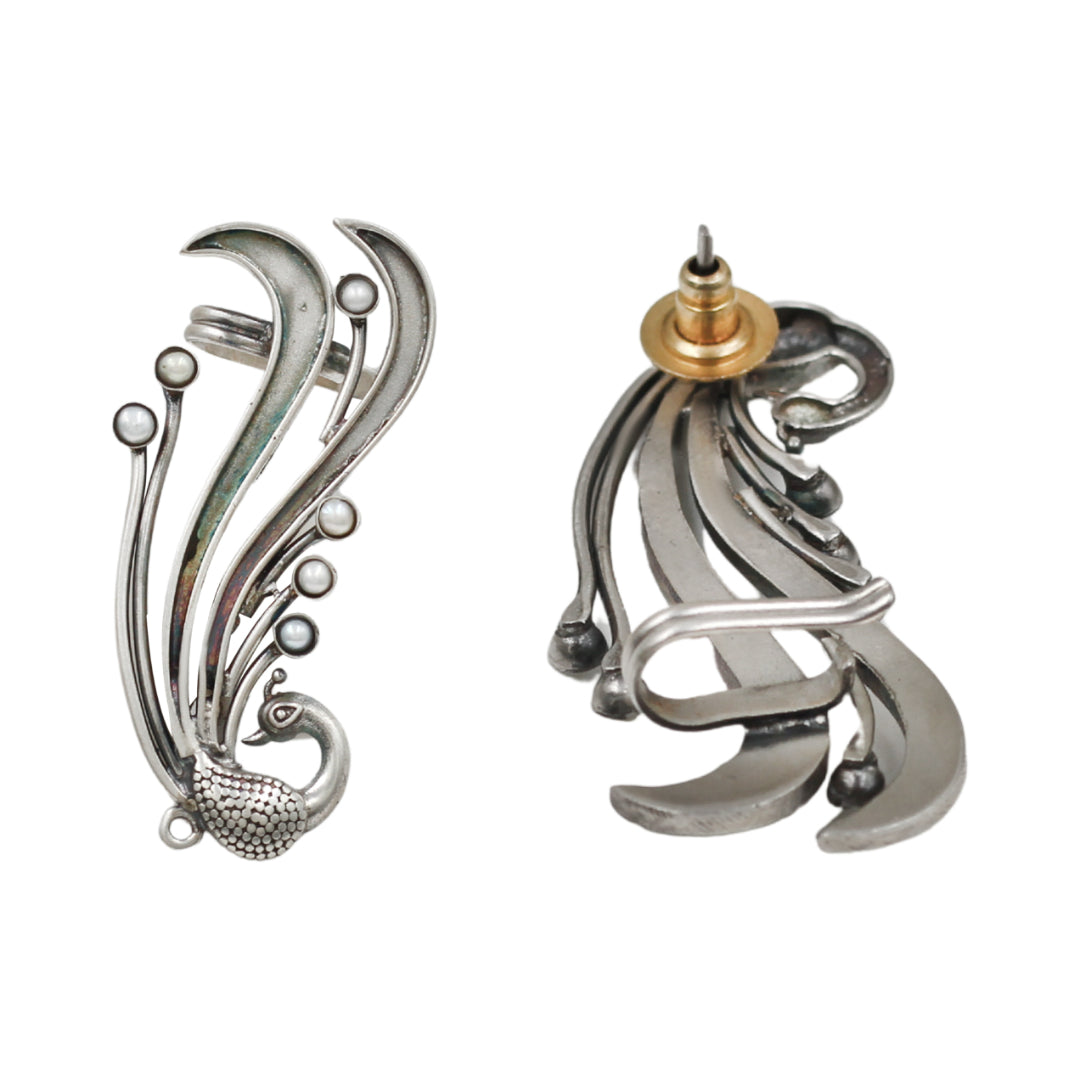 Peacock Grace Silver Earrings by Sangeeta Boochra