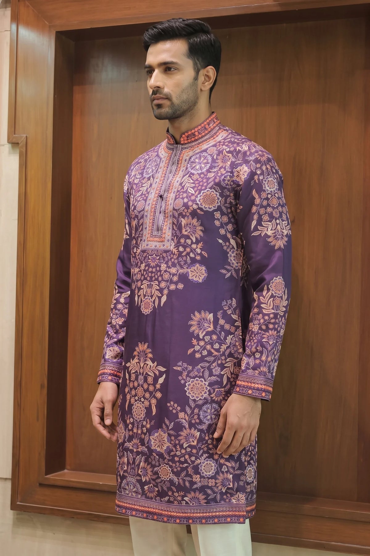Purple Linen Satin Kurta
