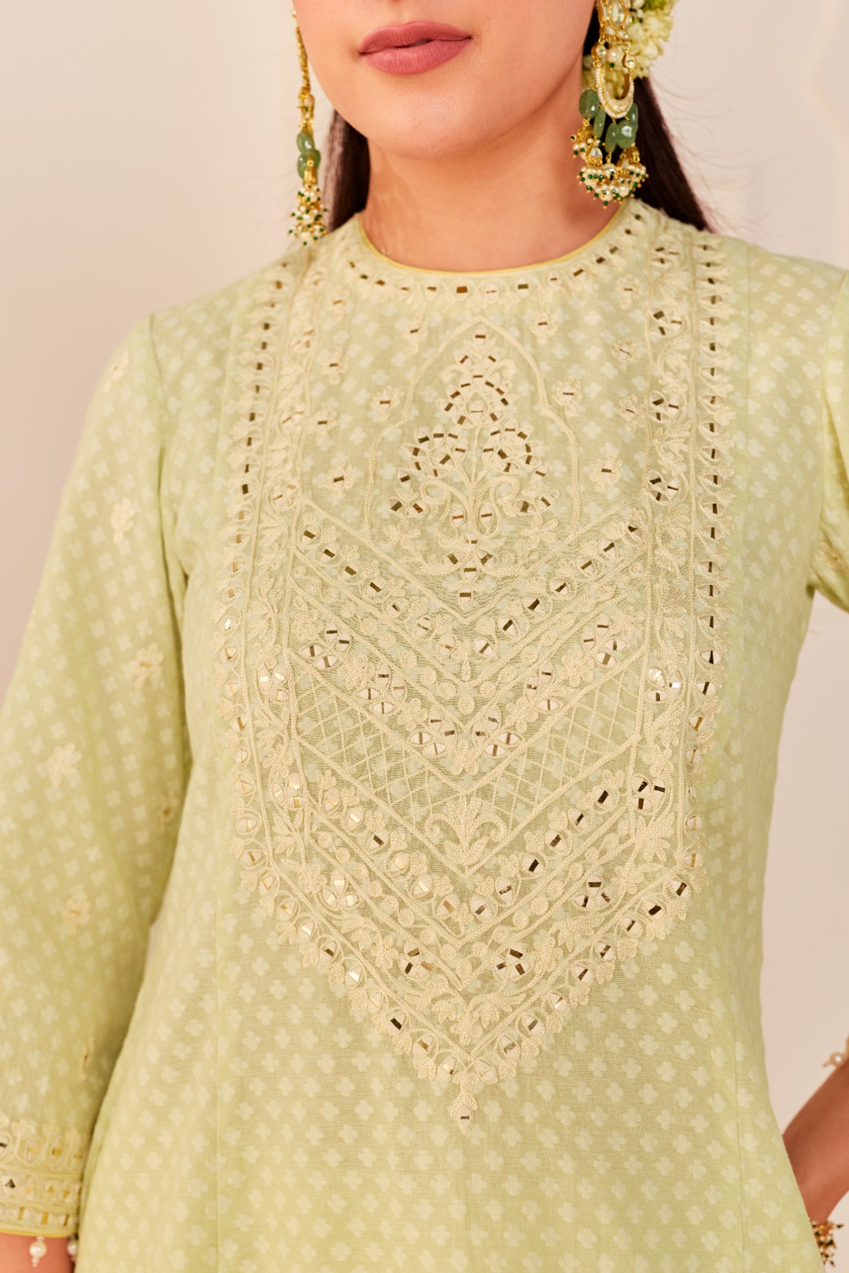 Mint Green Chanderi Silk Short Choga Salwar Suit Set for Women