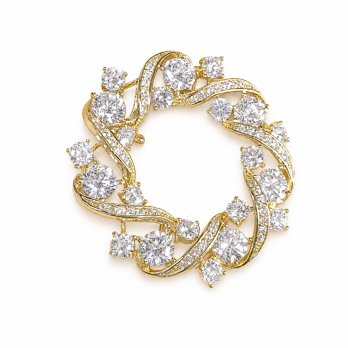 Circular Swirl Zircon Brooch