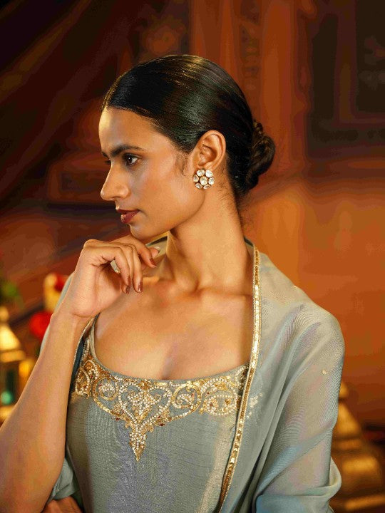 ice blue kasab silk spaghetti kurti set - image 2
