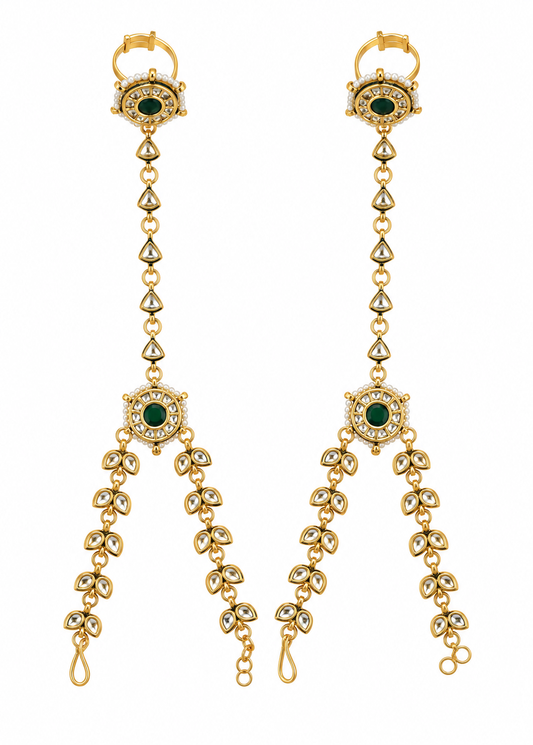 Kundan Pearl Chain Haath Phool Pair