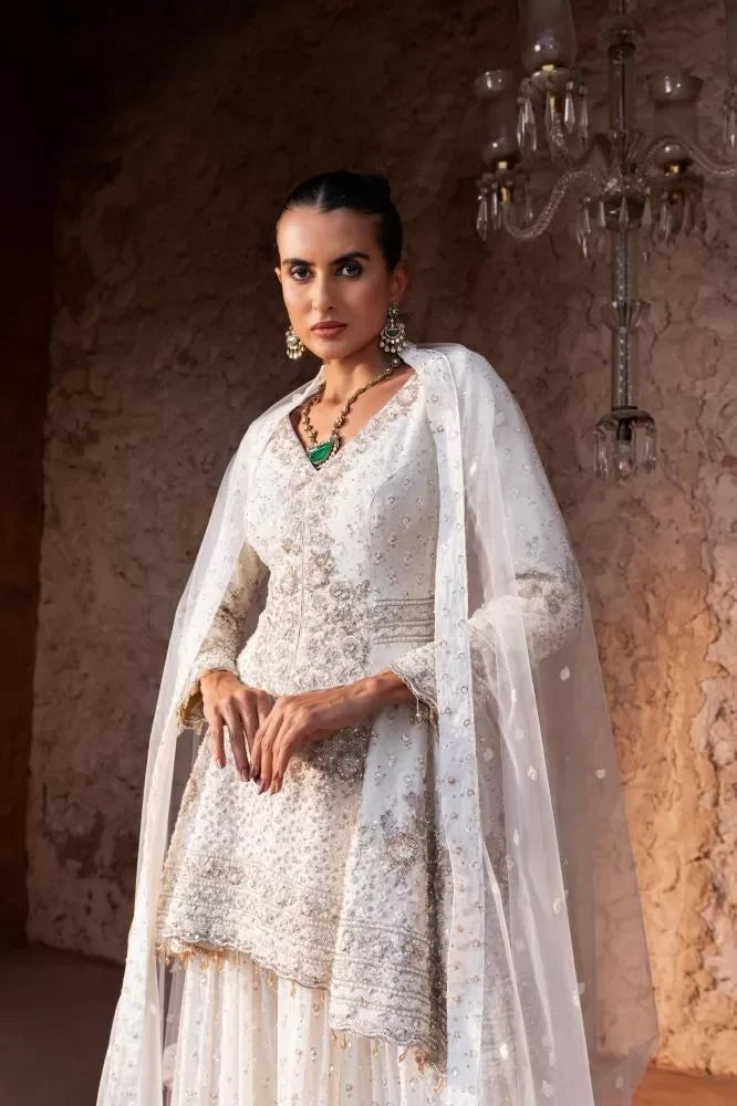 Ivory Pearl Embroidered Sharara Set