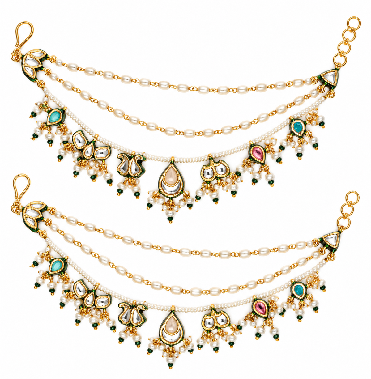Kundan Pearl Drop Earchain