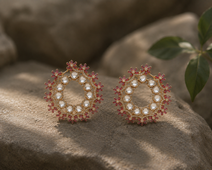 Floral Polki Hoop Earring