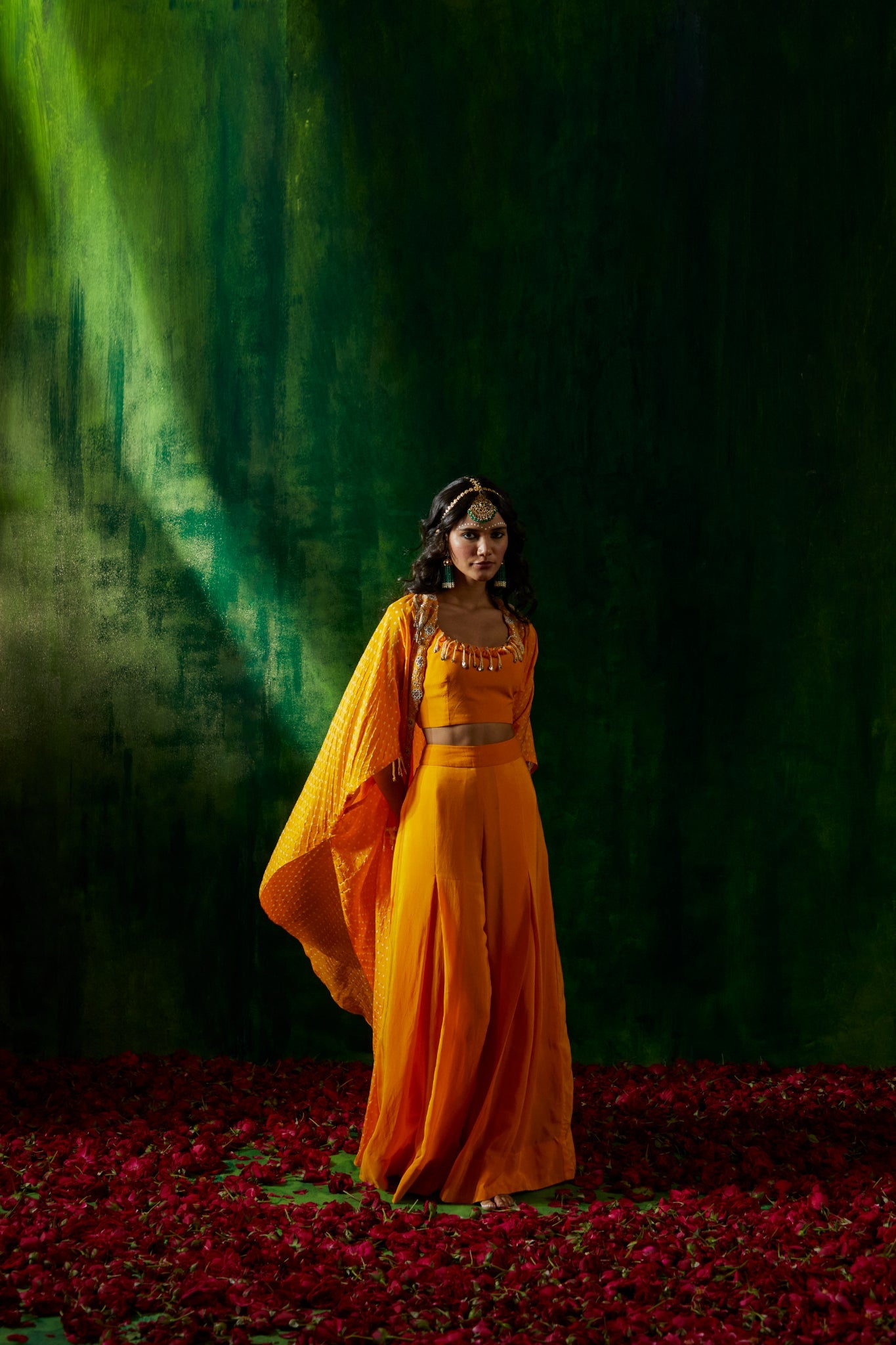 Bandhni cape set with flared pants