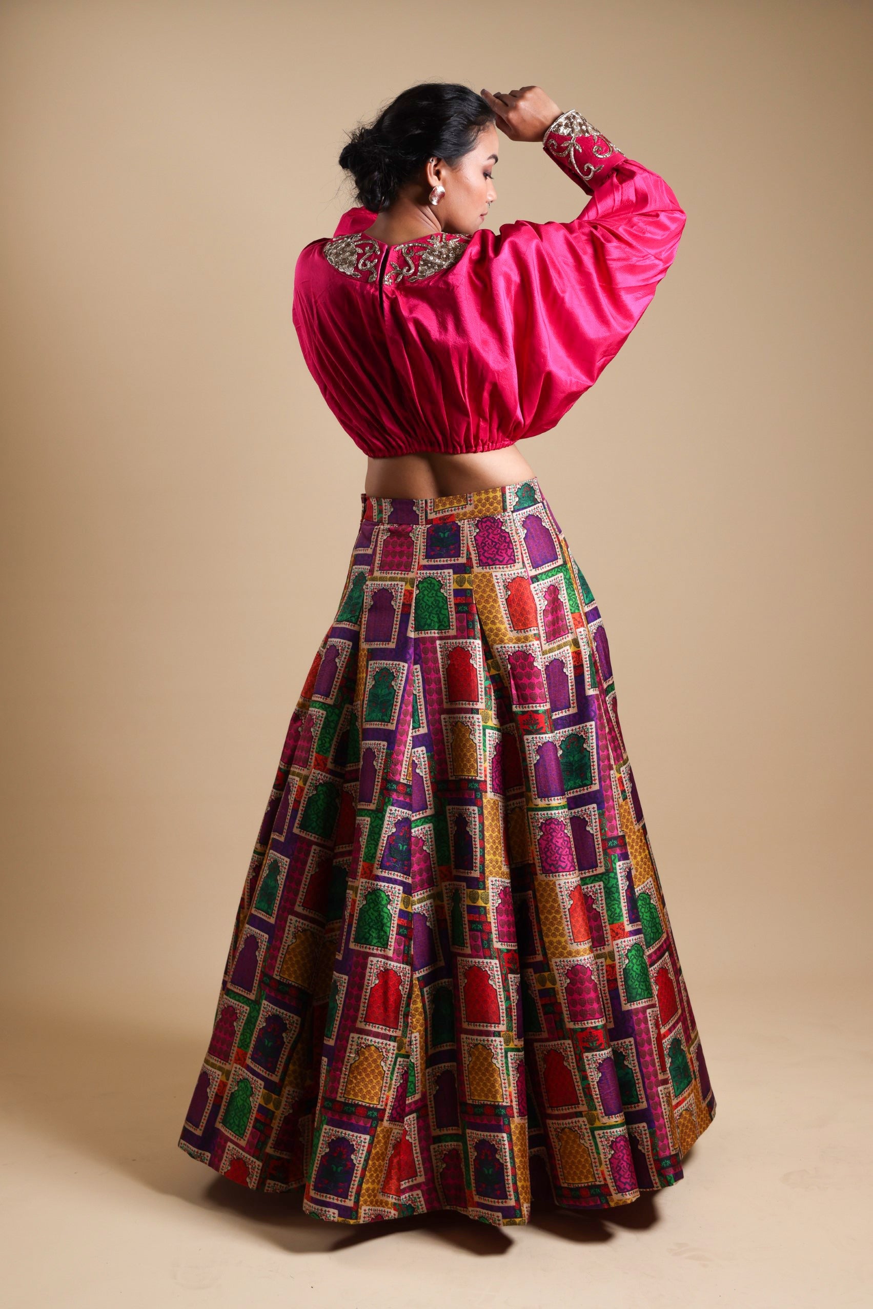 Hand-Embroidered blouse with Lehenga