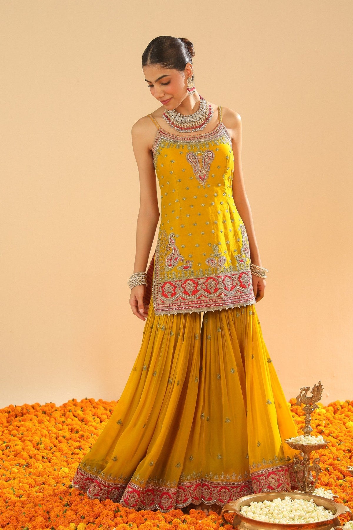 Mehan - Mustard Short Kurta with Garara and Dupatta