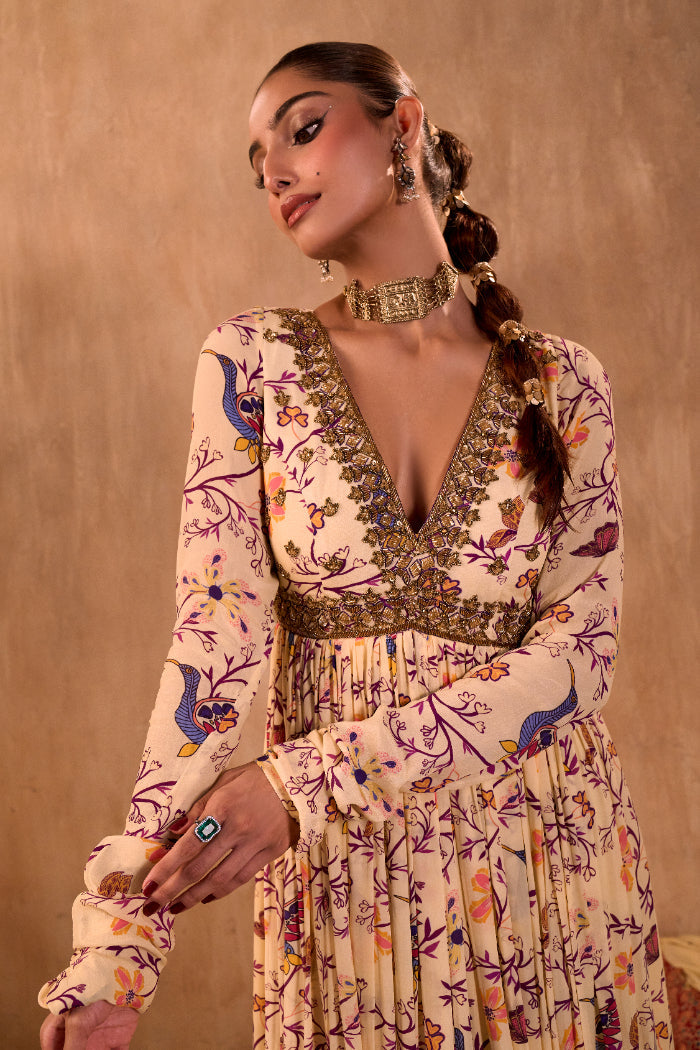 IVORY PRINT EMBROIDERED ANARKALI AND DUPATTA SET - image 2