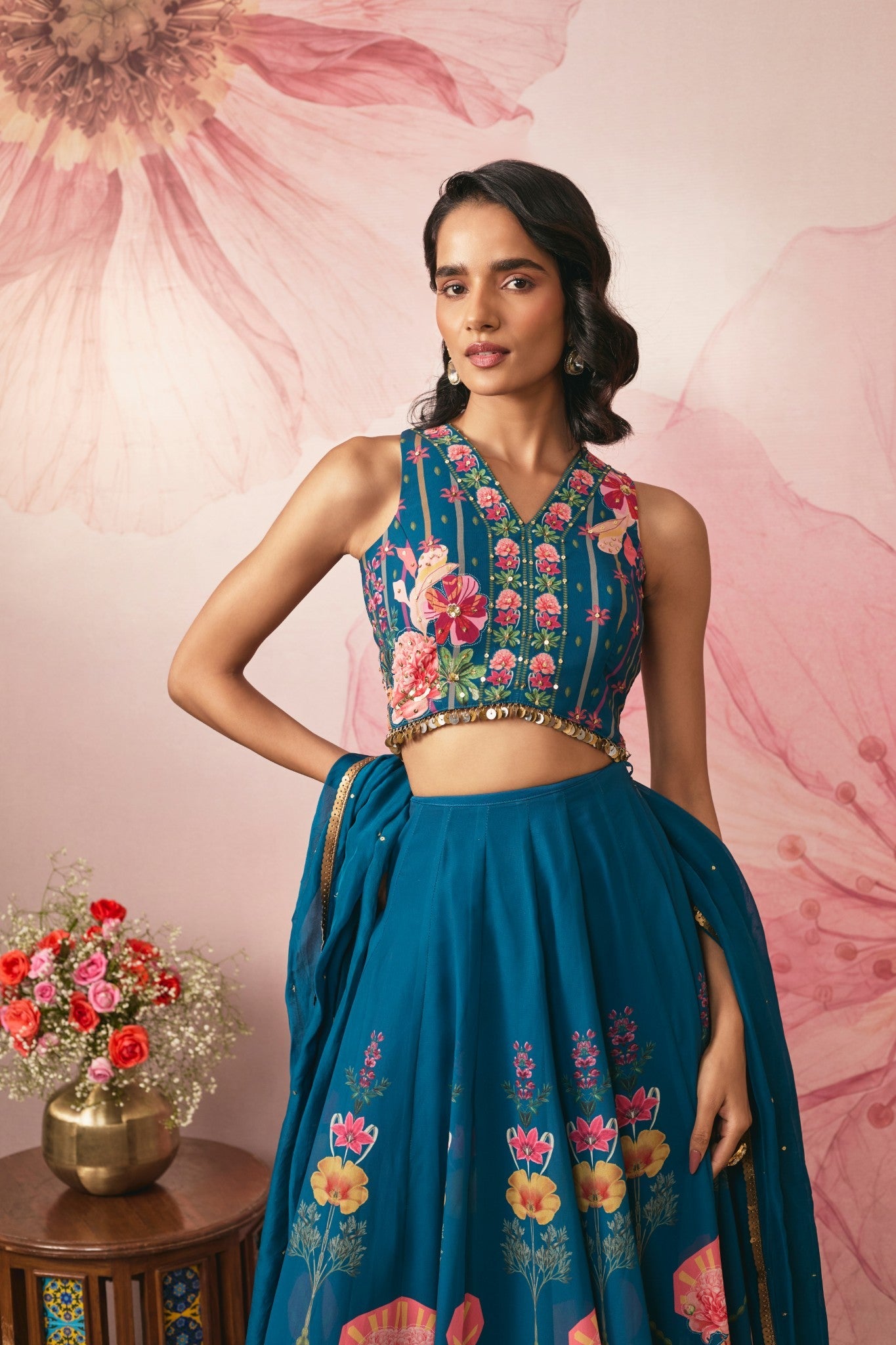 MIDNIGHT BLUE PRINTED LEHENGA SET