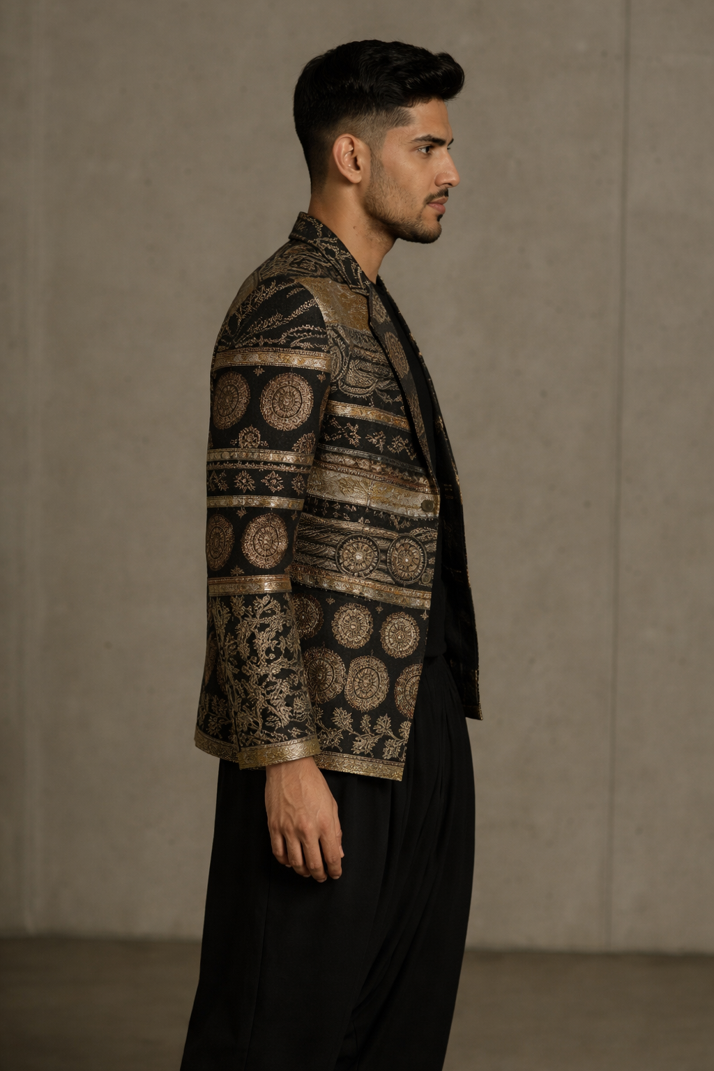 Zari Noir Embroidered Jacket - Luxury Velvet Wedding & Evening Wear