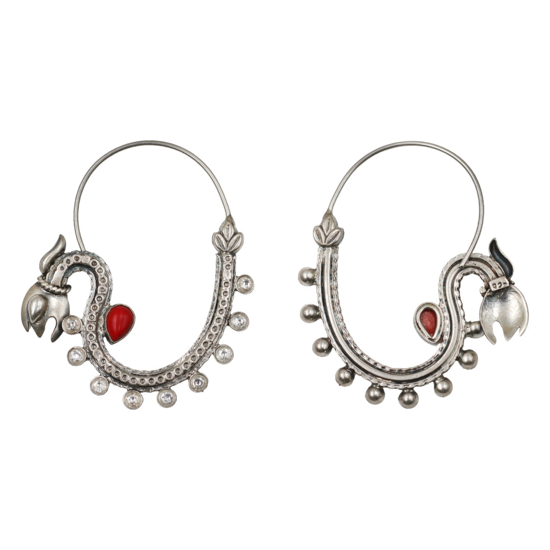 Coral Accent Silver Hoop Earrings by Sangeeta Boochra