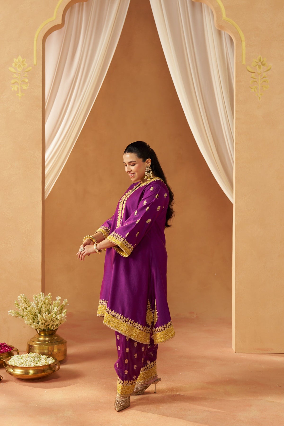 Zeenal Deep Purple A-Line Kaaftan with Salwar with Dupatta