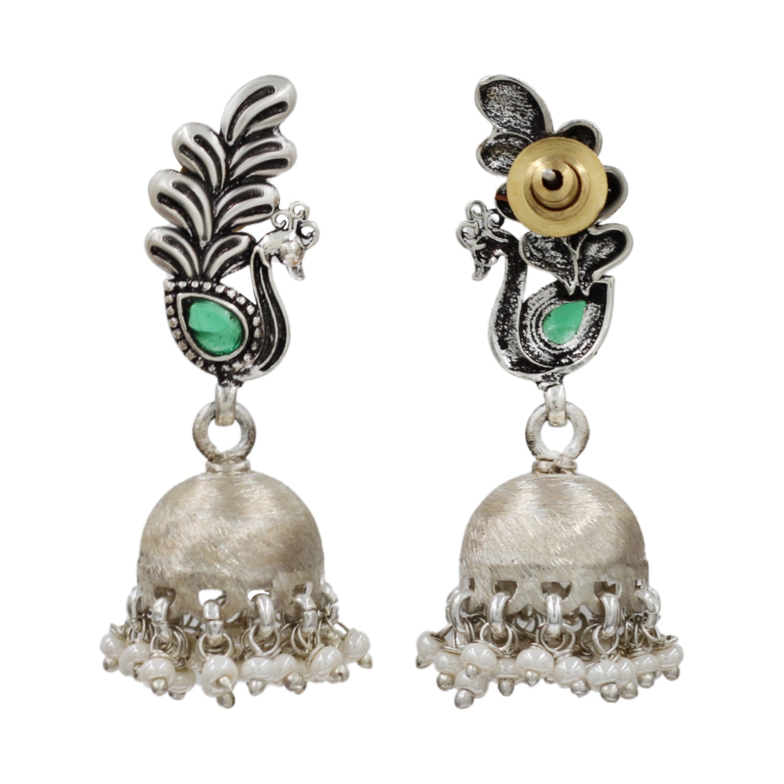 Sangeeta Boochra Peacock Charm Oxidised Silver Earrings
