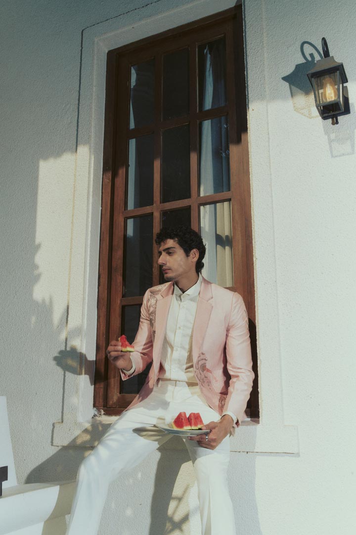 PINK EMBROIDERED TUXEDO SET