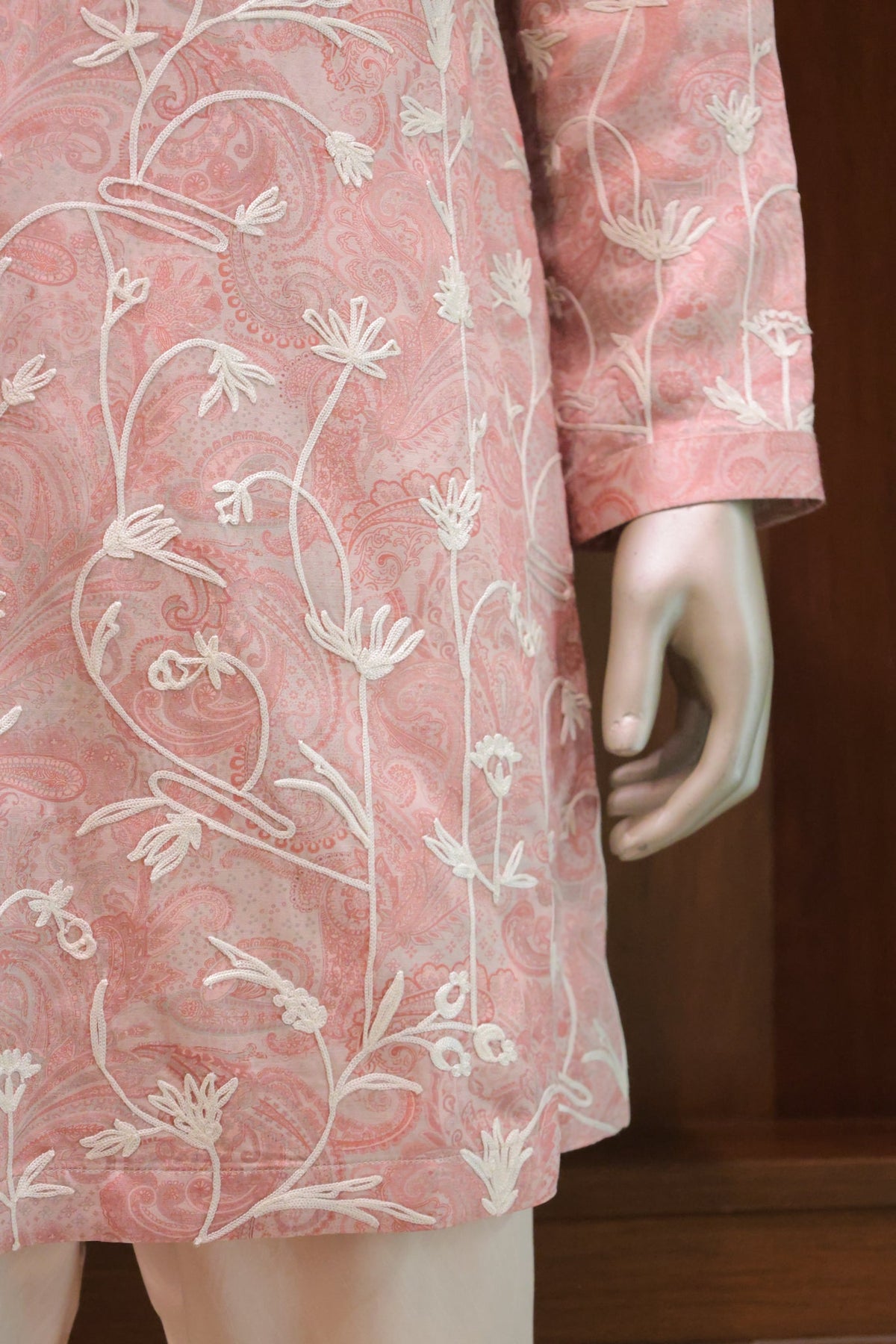 Blush Pink Floral Linen Satin Kurta