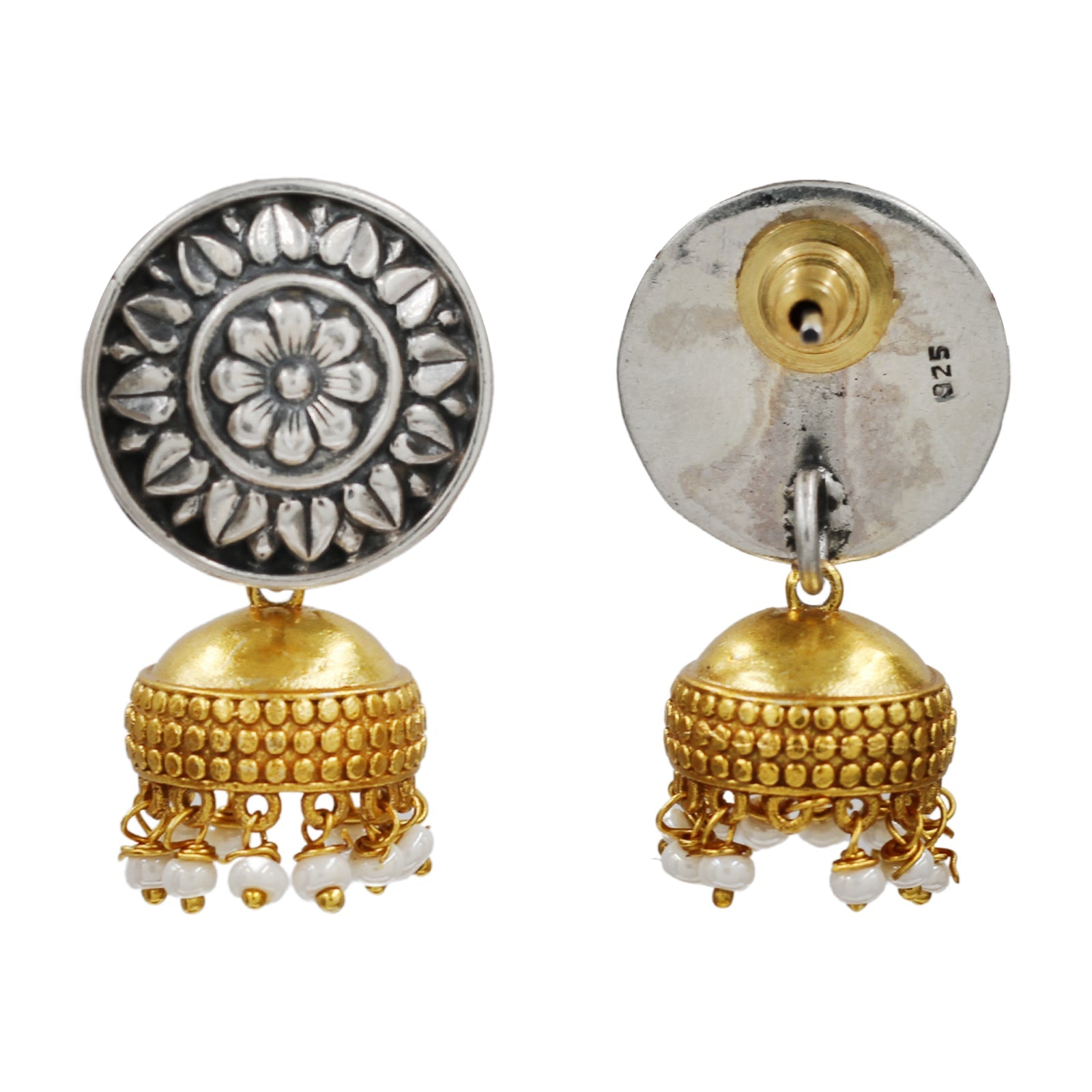 Sangeeta Boochra Ethnic Dual Tone Silver Pearl Drop Earrings