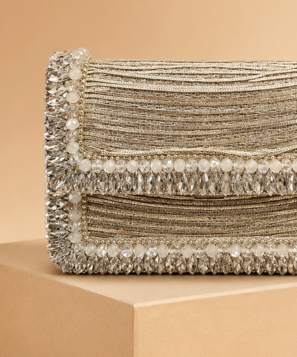 Elif Silver Georgette Embellished Mini Bag
