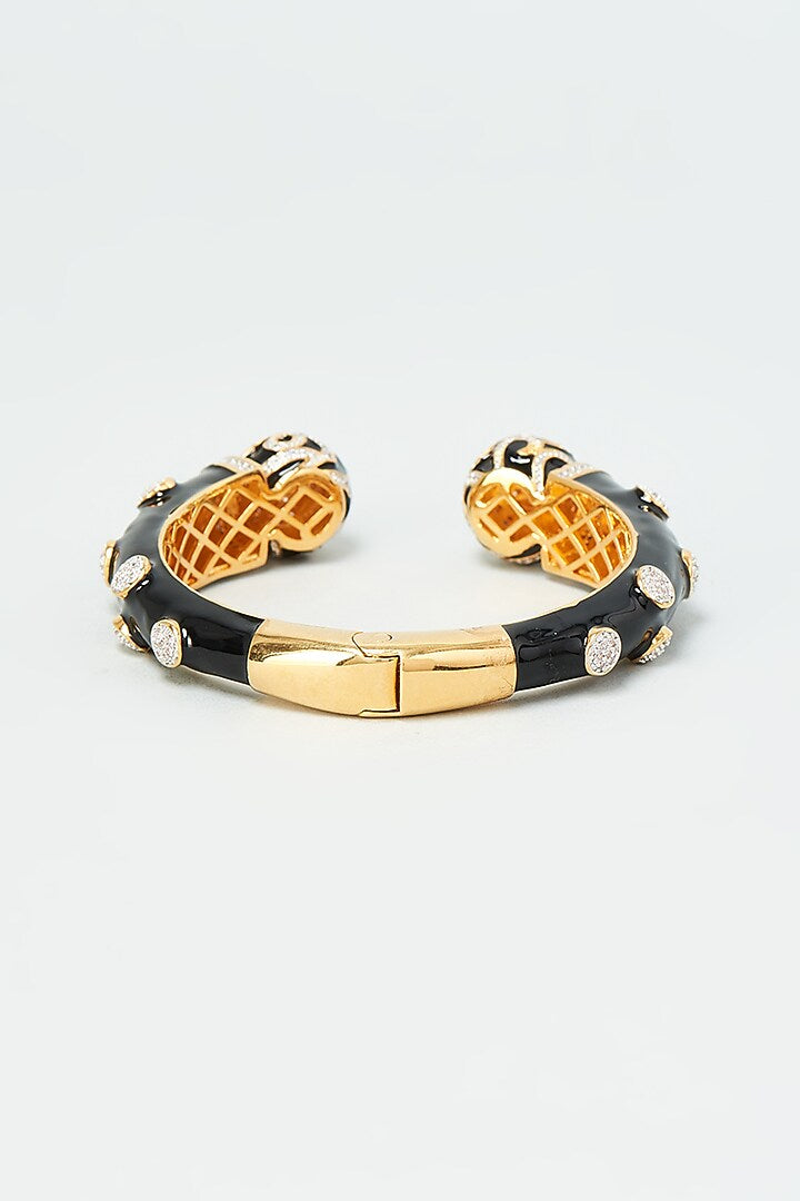 Black Enamel Gold-Plated Designer Kada Bracelet
