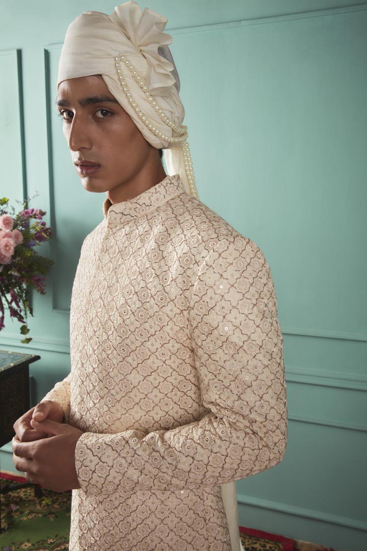Pearled Ivory Sherwani Set