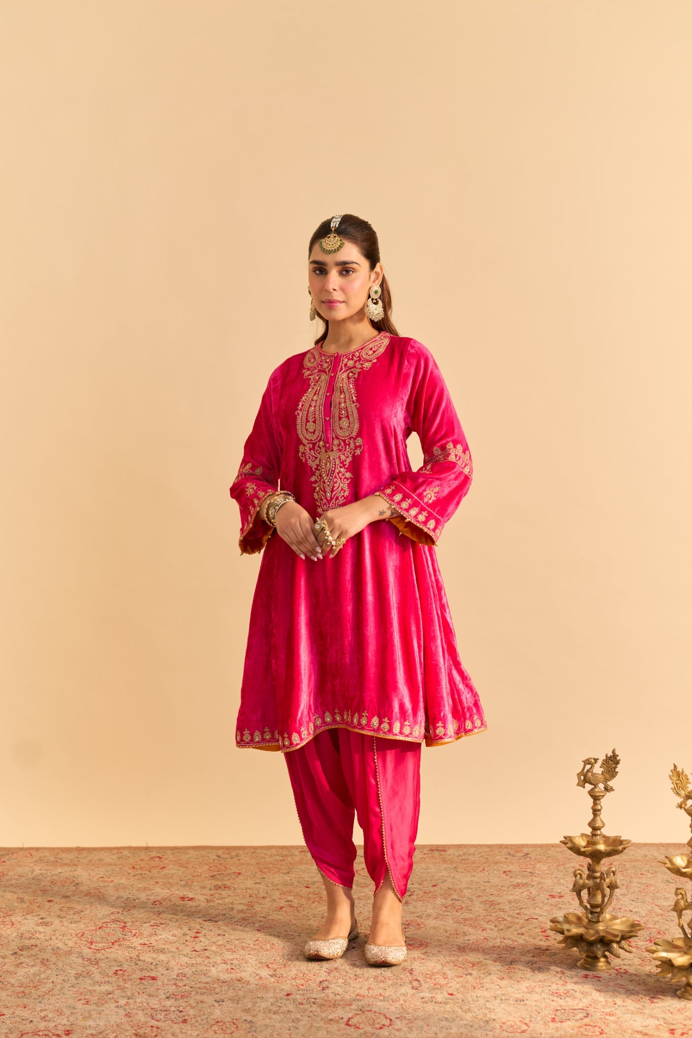 Amal - Hotpink A-line Kurta with Dhoti with Dupatta