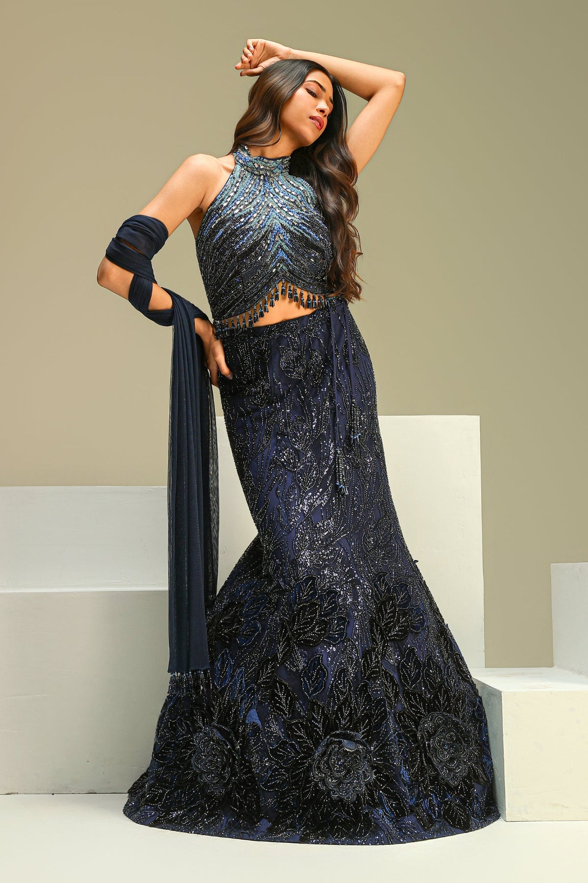 Noir Sapphire Net Lehenga Set