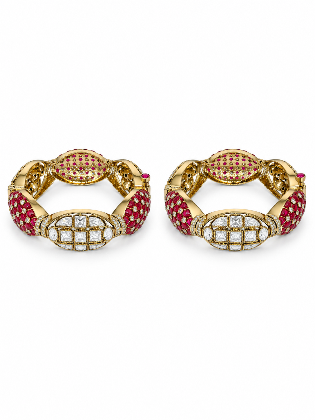 Ruby Accent Moissanite Polki Bangles