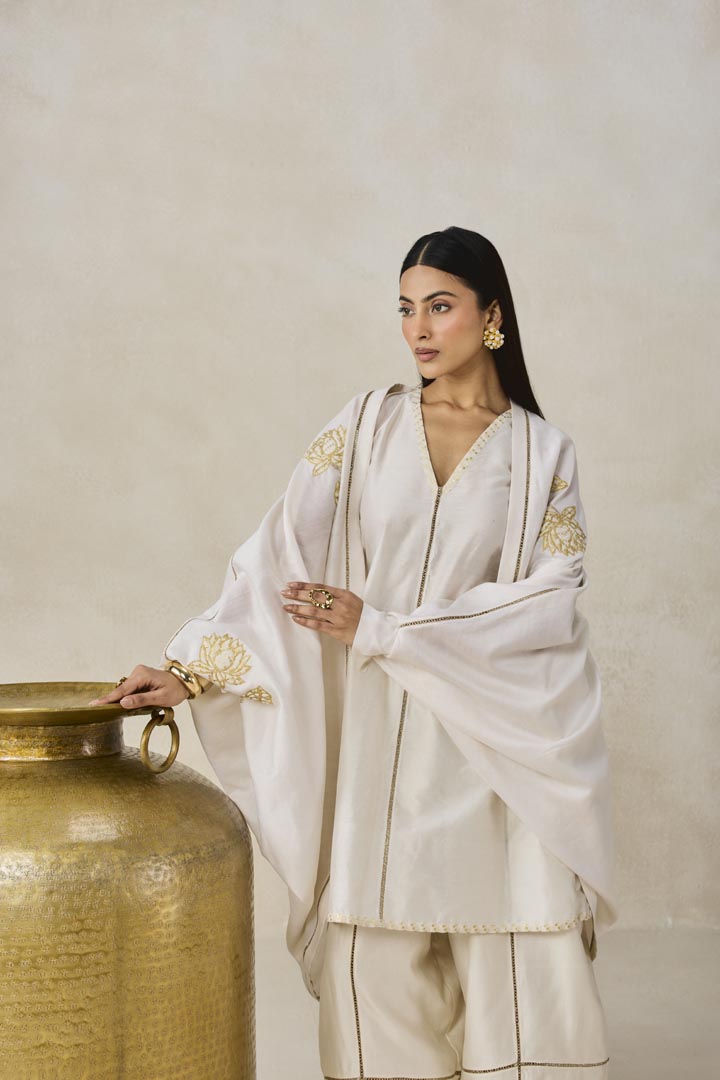 Ivory Chanderi Jacket Style Kurta and Salwar Suit Set