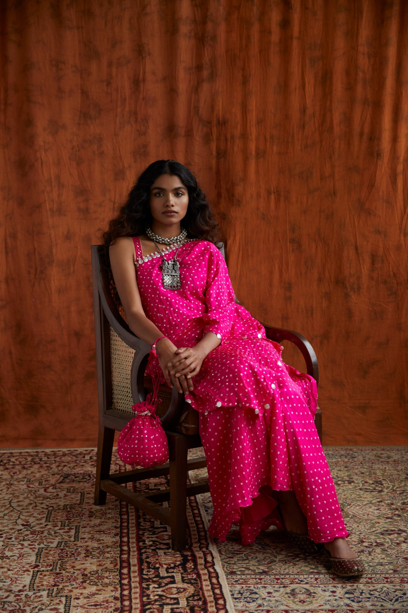 One shoulder bandhni cape and sharara set
